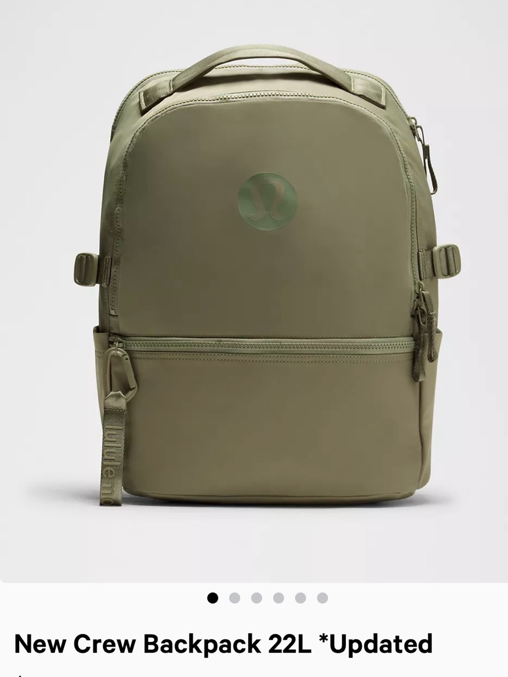 Lululemon New Crew Backpack 22L in Colour Bay Leaf (Olive Green) new with tags - Picture 2 of 16